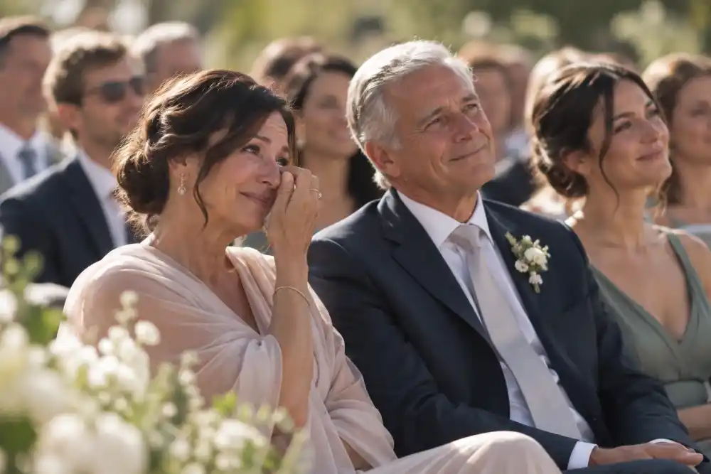 Parents émus regardant la cérémonie de mariage