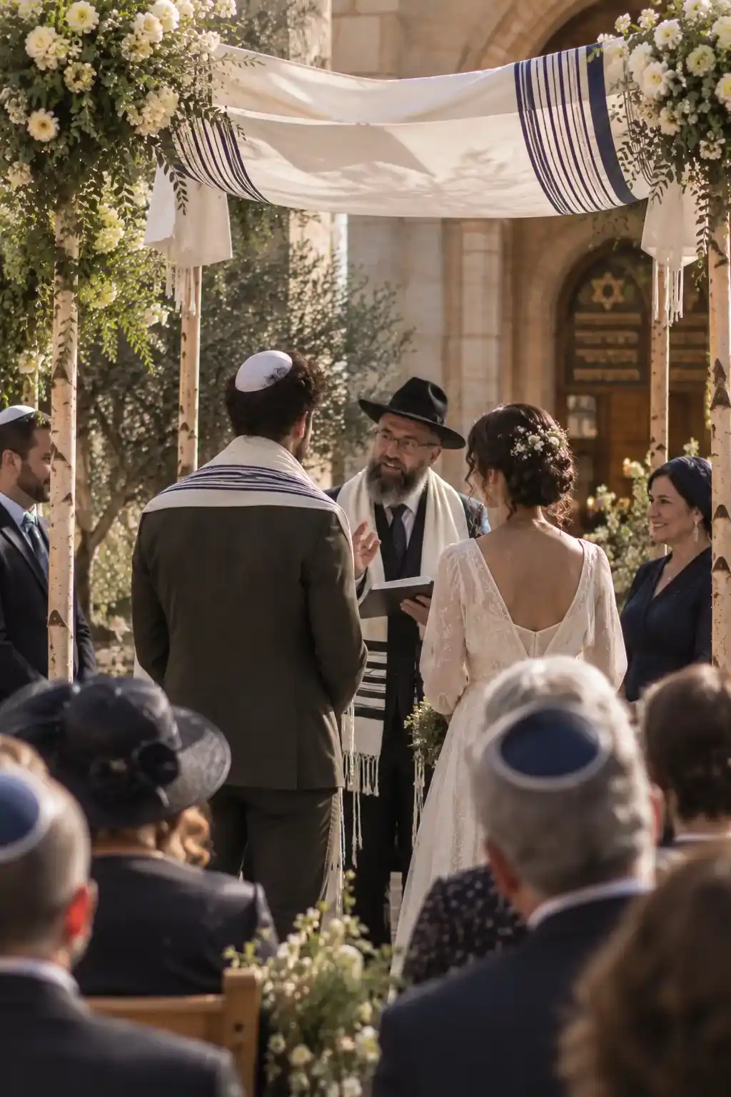 Couple célébrant son mariage lors d'une cérémonie juive